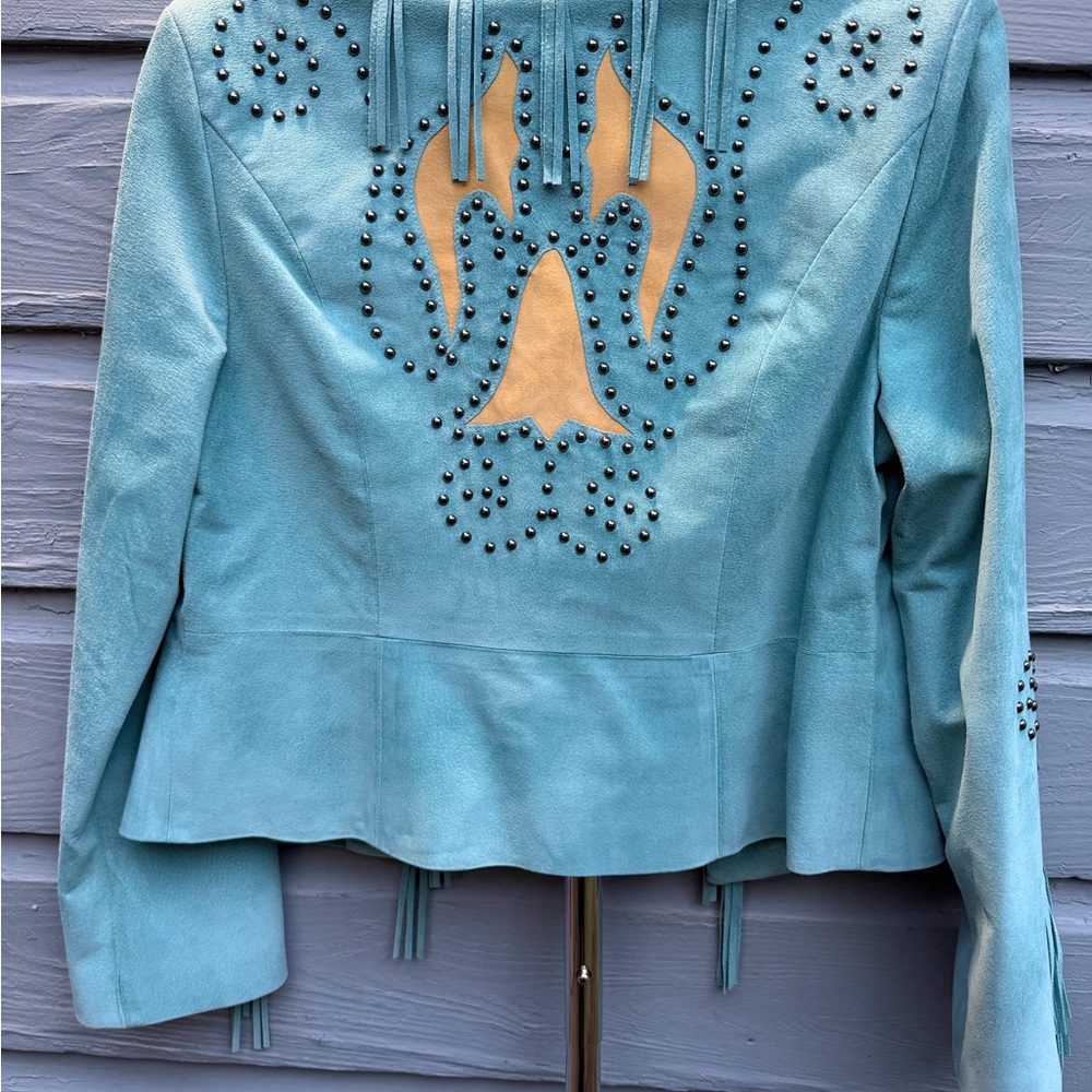 Vintage Renegade Turquoise Studded Fringe Jacket suede - Picture 2 of 3